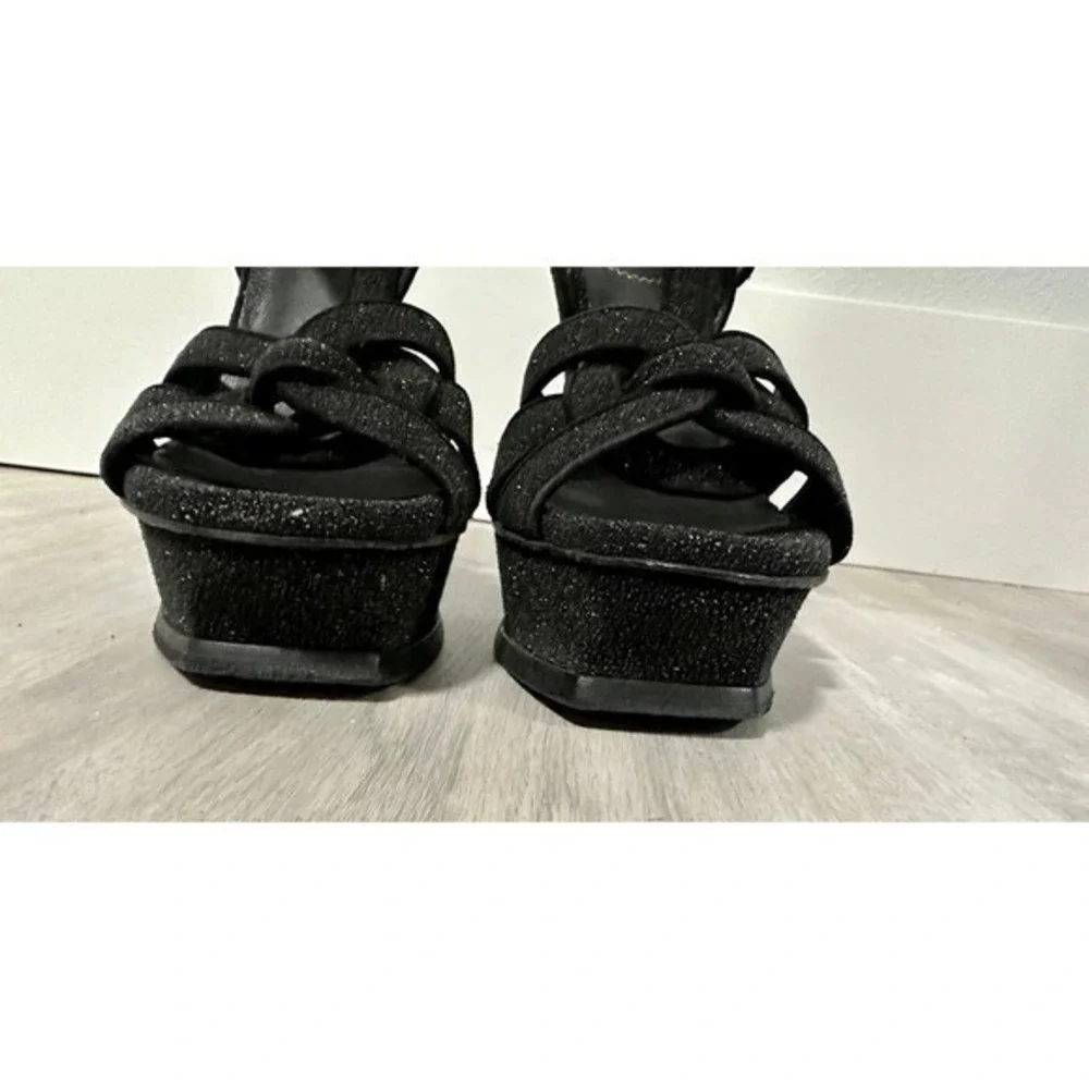 Yves Saint Laurent YSL Tribute Glitter Platform Sandals Heels Black Size 39-8.5 - Picture 10 of 12